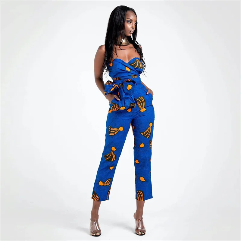 

Fashion Ladies 2021 New African Clothes Ankara Style DIY Multi-wear Robe Jumpsuit Ethnic Sexy Suit for Women