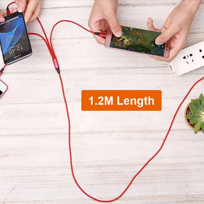 Мульти USB кабель-3 в 1 зарядный кабель нейлоновая оплетка 4 фута(1,2 м) алюминиевый разъем usb зарядный шнур совместим с iPhone, iPad