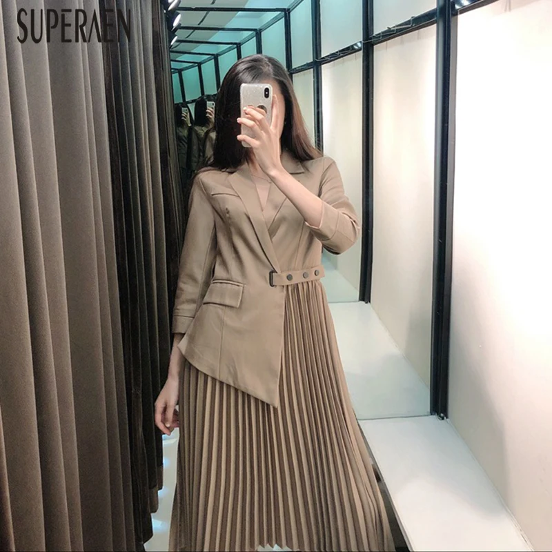 SuperAen Autumn New Women Dress Fashion Cotton Solid Color Ladies Dress Long Sleeve Korean Style Women Clothing