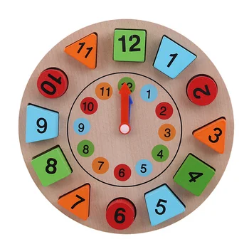 

Baby Creative Wooden Toy Digital Geometry Clock Wooden Blocks Toys DIY Beads Toy Gift