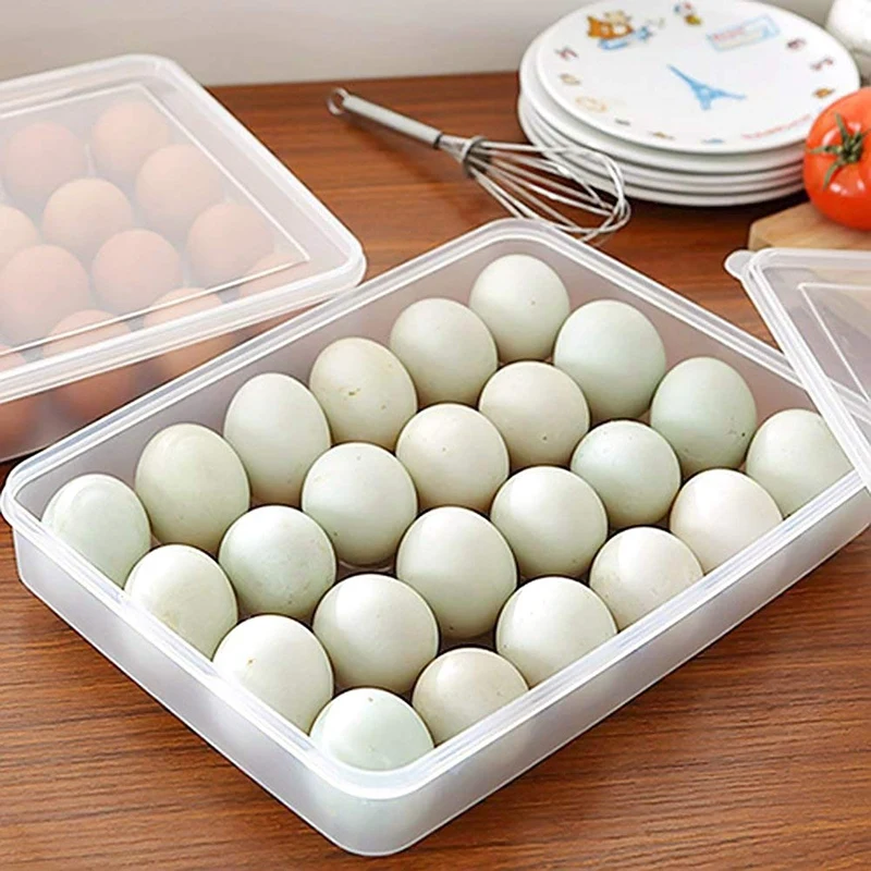 FashionEgg Holder for Refrigerator, Deviled Egg Tray Carrier with Lid Fridge Egg Storage Stackable Plastic Egg Containers, 24 Eg