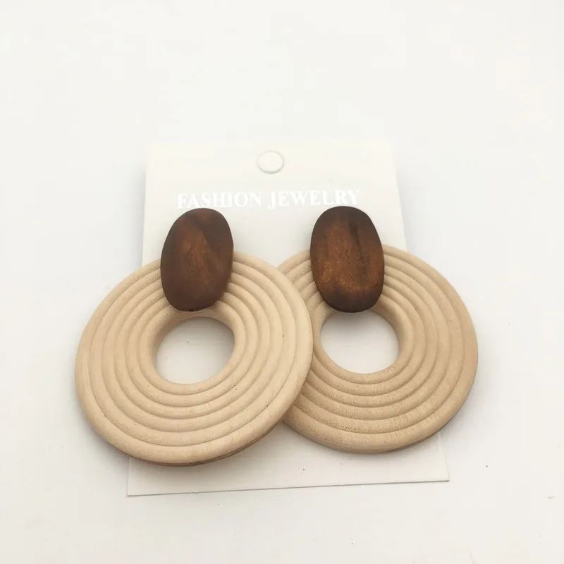 Большие серьги коричневые деревянные серьги богемные серьги-кольца для женщин Модные женские ювелирные изделия