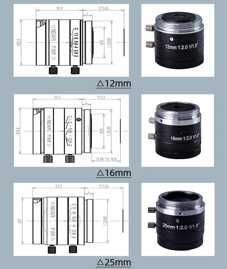 5MP Manual Iris Lens 4mm 6mm 8mm 12mm 16mm 25mm 35mm 50mm 75mmFixed Focal F2.0 1/1.8Inch C Mount Lightweight Machine Vision Lens - Famidy.com