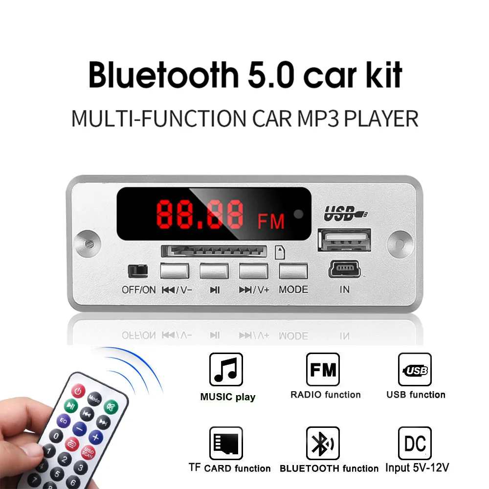 KEBIDU Bluetooth 5,0 MP3 декодирующая плата модуль беспроводной Автомобильный USB MP3 плеер TF слот для карт/USB/FM/пульт дистанционного декодирования модуль