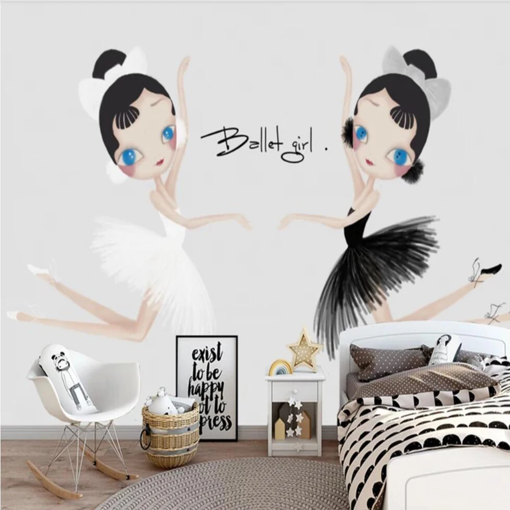 

Drop Shipping Custom 3D Photo Wallpaper Powder Modern Hand-painted Cartoon Ballet Dance Room Background Wall Decoration Mural