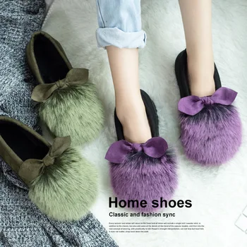 

Hot Sale Fur Slippers Women Fox Home Fluffy Sliders Comfort With Feathers Furry Winter Sweet Ladies Shoes Outdoor