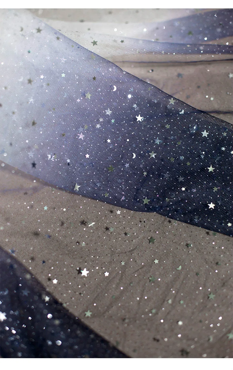 Soft Fabric Chiffon Fabric Sheer Dancing Dress Material Blue White Gradient Stars Gauze Sequin Mesh