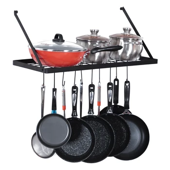 

Wall Mount Pot Pan Rack with 15 Hooks Designed for Pots Pans Utensils Cookbooks Bakeware Plants and Other Decorative Items