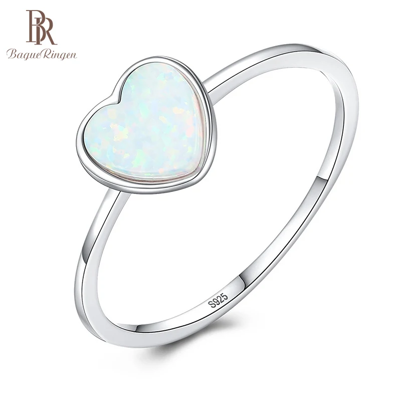 Bague Ringen Trendy Pure Silver 925 Jewelry Ring for Women Charms Heart Shaped Opal White Blue Green Opening Adjust Rings Party | Украшения