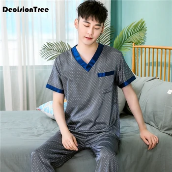 

2020 pijamas pijama hombre satin silk men pajamas set v neck shorts soft louge robe sleepwear nightgown tops men nightwear