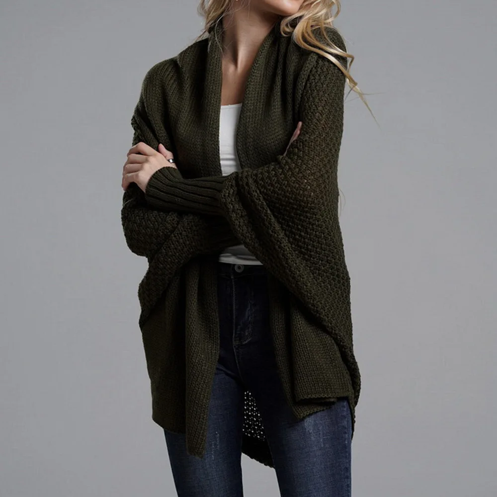 Women Autumn Cardigan Sweater Batwing Sleeve Knitwear Jacket Solid Color Plus Size Cardigan Female Femme Jumper Coat New