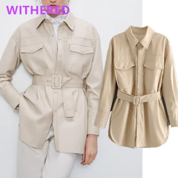 

Dave&Di england high street pockets sashes solid leather PU bomber jacket women casaco feminino jaqueta feminina plus size tops