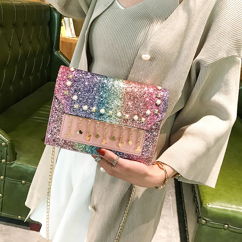 

Bag Women's 2019 New Style Korean-style Summer Square Sling Bag Fashion Sequin Lady Bag Versatile Single-shoulder Crossbody Bag