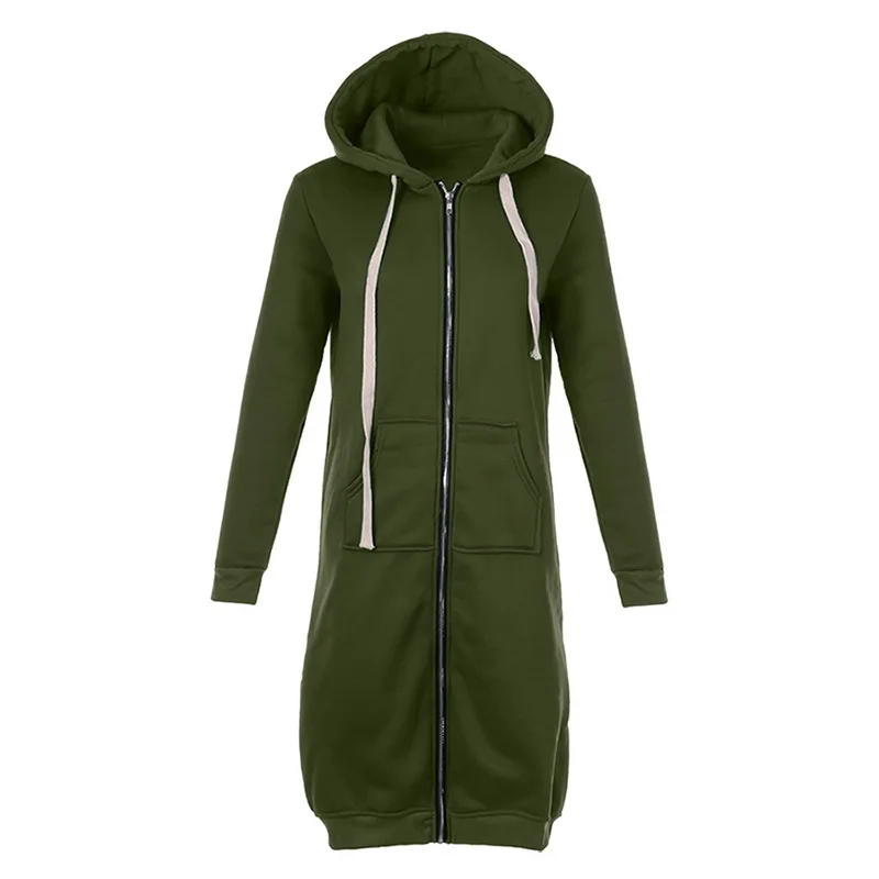 army green LITTHING женские толстовки Толстовка негабаритный Повседневный осенний пуловер на молнии с капюшоном длинные пальто однотонные карманные Топы Куртки 5XL - Цвет: army green