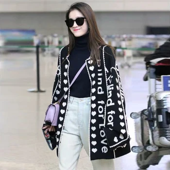 

High quality Women Sweaters vintage Sweater women Autumn Winter loose lazy style star style cardigen word print Tops TB3697