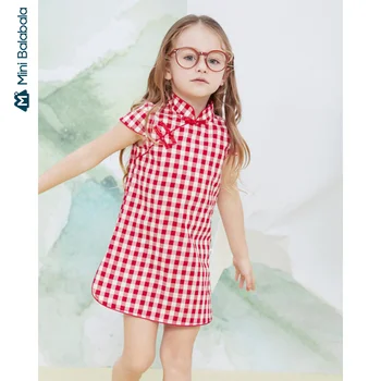 

Minibala Girls cheongsam 2020 summer new children clothing baby children clothing national style small stand collar short dress