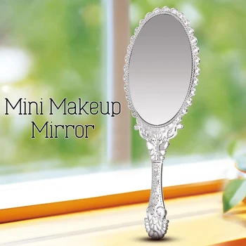 

Silver Vintage Handle Mirror Ladies Floral Repousse Oval Round Makeup Hand Hold Mirror Princess Lady Makeup Dresser Beauty Gift