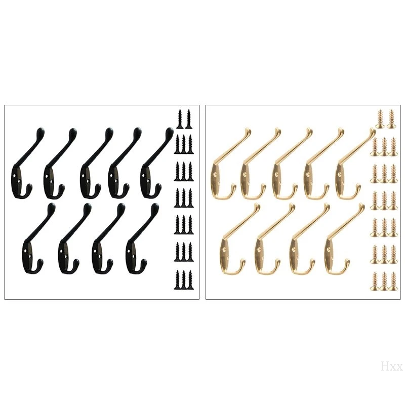 New 9 Pack Coat Hooks Wall HooksHeavy Duty Wall Mounted for Hat Hardware Dual Prong Retro Coat Hanger with 20 Screws