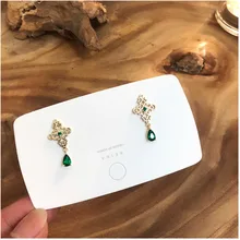 Корейский крест винтажный узор Металлический Зеленый дом циркон серьги гипоаллергенно серьги женские сережки ювелирные изделия