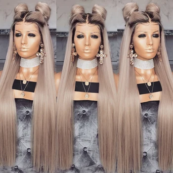 

OLEY Hair Heat Resistant Straight Synthetic Lace Front Wig High Density Ombre Ash Blonde Wig Cosplay Long Wigs For Black Women