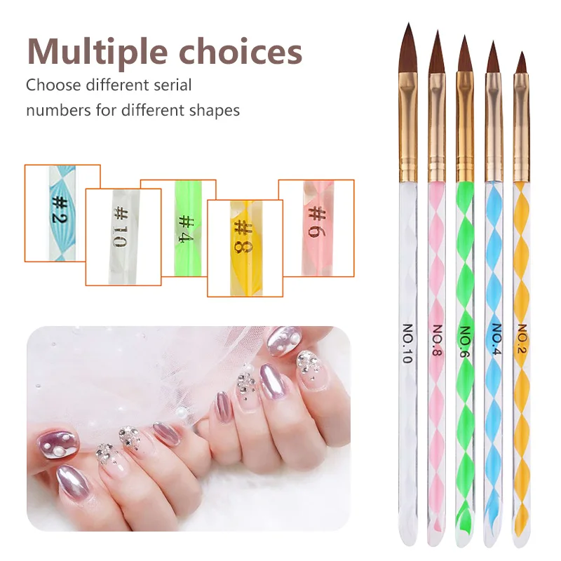 5 Pcs Acrylic Brush Set Glitter Pen Nail Art Uv Gel Polish Cuticle