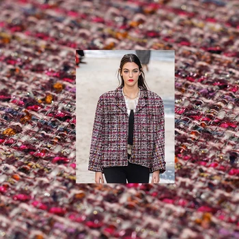 

Red Raspberry France Coffee Colourful Tweed Fabrics Garment Materials Autumn Jacket Sewing Cloth Tailor Freeshipping