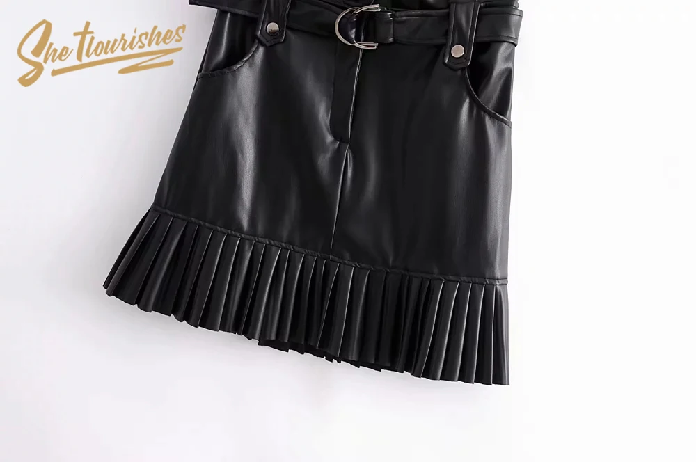 Женские юбки sheflouses из искусственной кожи, плиссированные мини-юбки с высокой талией, женские юбки из искусственной кожи, черные, зеленые, коричневые, SFA2a