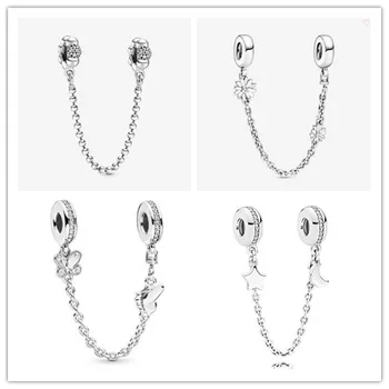 

Authentic 925 Sterling Silver Bead Charm Two Decorative Butterflies Safety Chain Beads Fit Pandora Bracelet & Necklace Jewelry