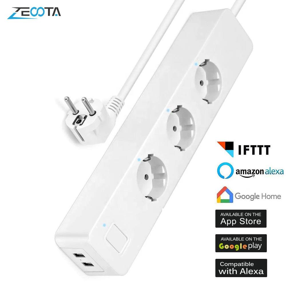 Wifi Smart power Strip Защита от перенапряжения 3 способа ЕС розетки с USB беспроводной Outelt удаленный домашний комплект работа с Alexa Google Home