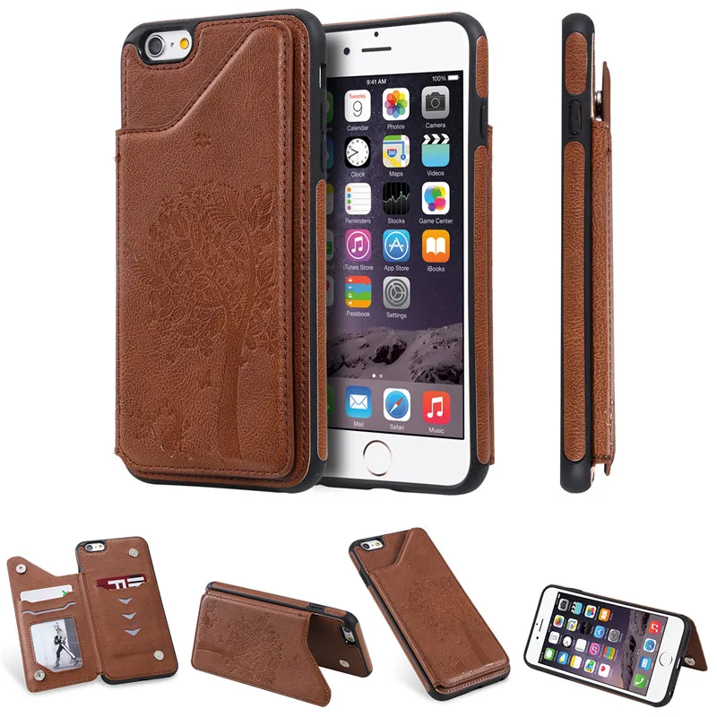 For iPhone 6 Case leather Back flip With card slot Cover 6S 7 8 7Plus 8Plus shockproof Soft Coque Shell | Мобильные телефоны и