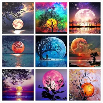 

Diy Square&Round Diamond Embroidery Mosaic Cross Stitch Diamond Painting moonlight Starry Sky Landscape Home Decorative Painting