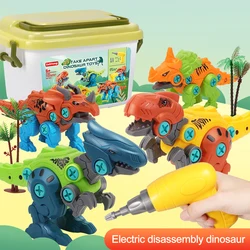 Jouets de dinosaures à démonter pour enfants de plus de 3 ans, ensemble de jouets de construction, avec perceuse électrique, boîte de rangement, apprentissage 