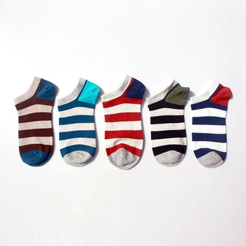 

Fashionable Japanese And Korean Style Cotton Socks For Men Leisure Happy Short Socks Spring And Autumn Striped Boat Socks Thin