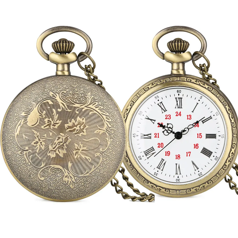 Бронзовые ретро римские цифры дисплей кварцевые карманные часы винтажные Подвесные часы для мужчин женщин брелок свитер цепь/висячая цепь - Цвет: 80cm necklace chain