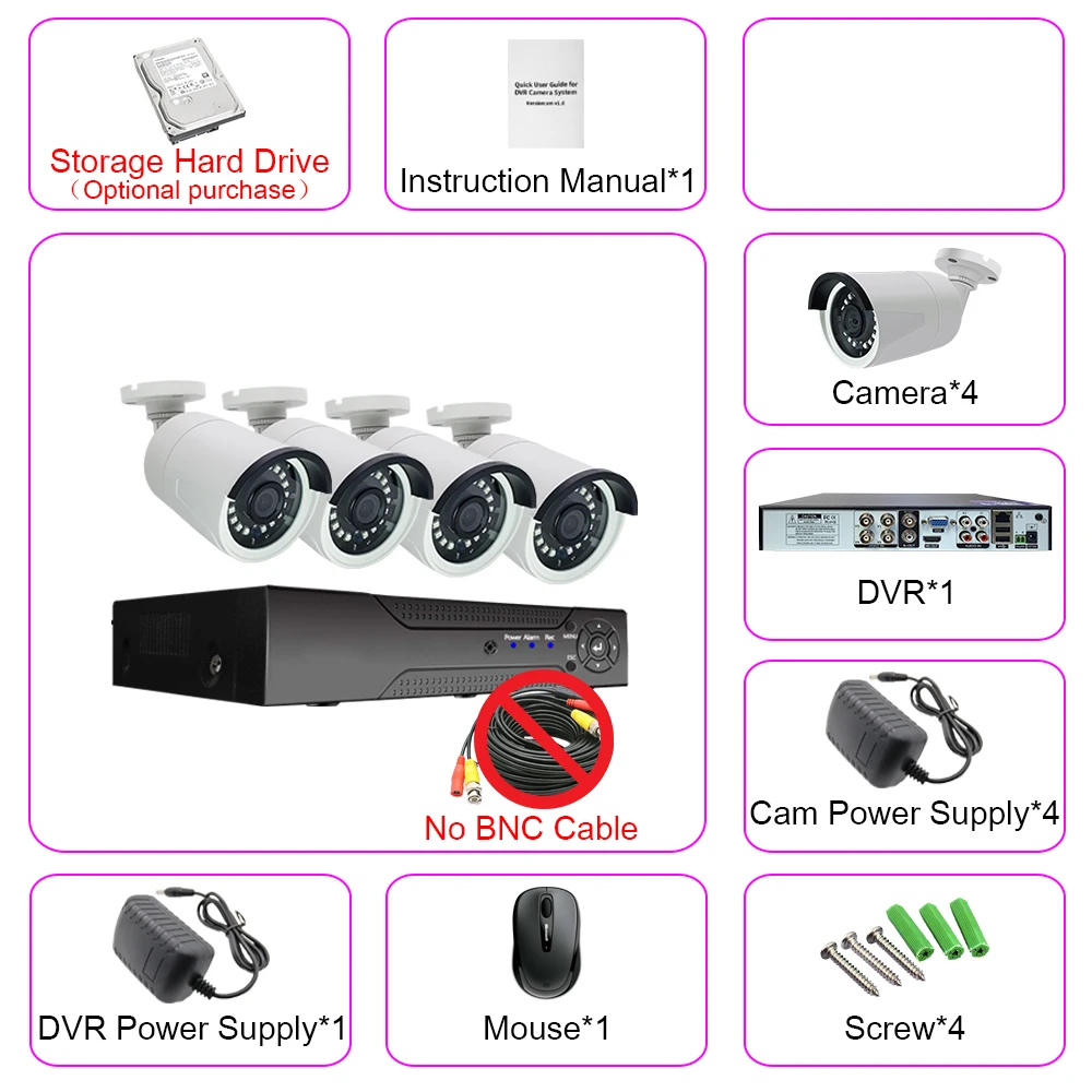 4ch 1080P AHD комплекты CCTV системы видеонаблюдения безопасности Гибридный DVR наружный металлический bulllet AHD камера видеонаблюдения P2P XMEYE 2MP комплекты
