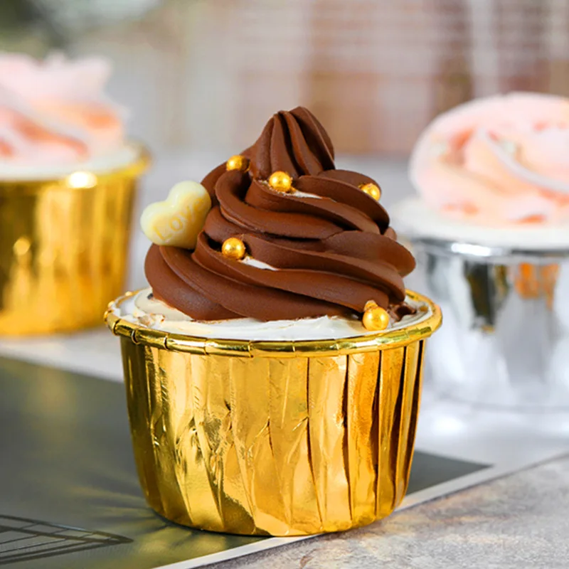 

50Pcs Aluminum Foil Cupcake Wrapper Paper Gold Silver Cupcake Liner Baking Cup Wedding Party Caissettes Muffin Cupcake Paper Cup