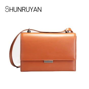 

SHUNRUYAN Fashion Women Retro Square Bag Small Flap Bag Genuine Leather Elegant Ladies Messenger Bag Hasp Dress Bag