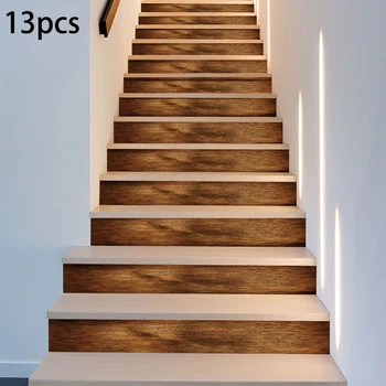 

6/13Pcs Self Adhesive Stairs Sticker Removable Wood Pattern Stairs Stickers PVC Decoration For Home Room Decor Wall Stairways
