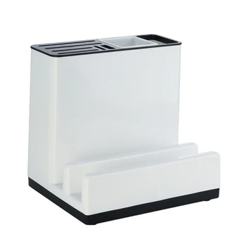 

Kitchen Utensil Holder Plastic Knife Block with Drainboard Tableware Cutting Board Storage Rack Shelf Kitchen Organizer