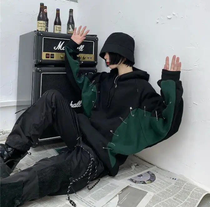 Осень и зима корейский Harajuku bf ветер свободные ретро с капюшоном плюс бархат толстый свитер для женщин