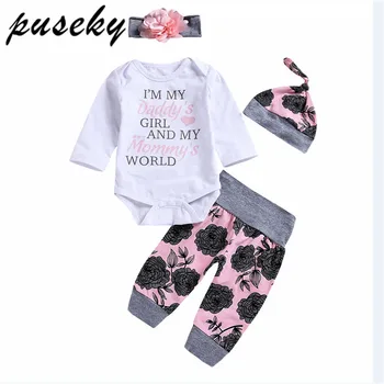

2020 Newborn Infant Baby Clothes Set Girl's Bodysuit Pants Leggings Hat Headband Suits Baby Girl letter floral sets Clothes set