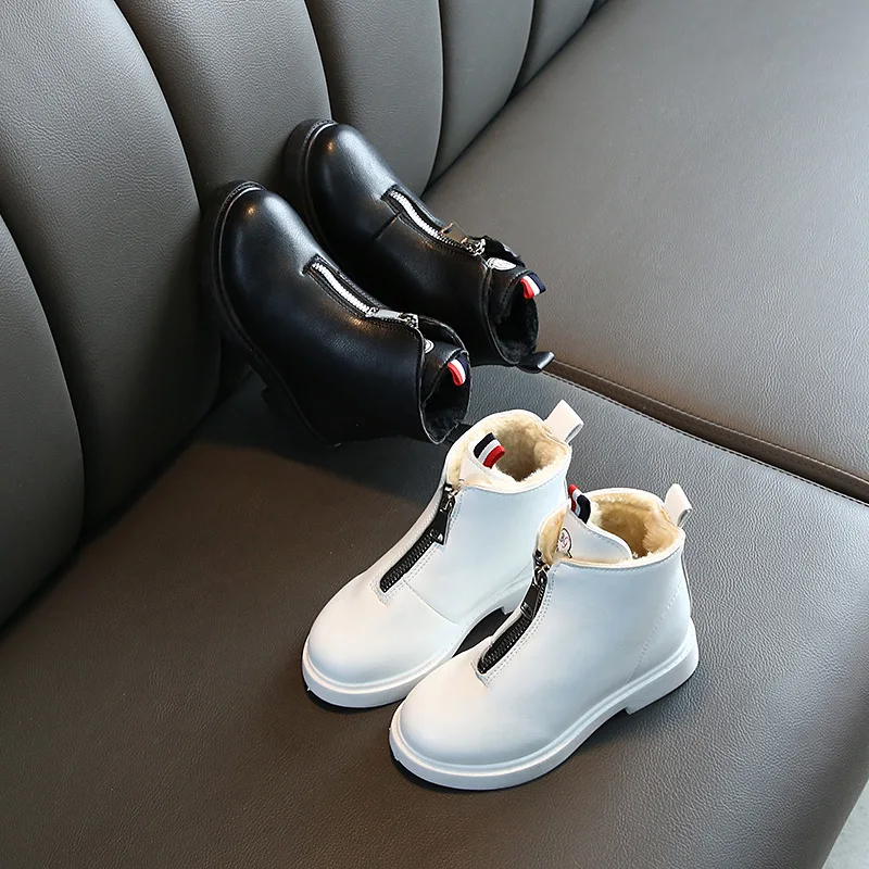 

Children Snow Boots Winter Fashion Front Zipper Thickening Cotton Shoes Boys Girls Non-slip Ankle Boots Kids Leather Kids Boots