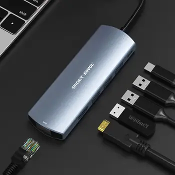 

NEW 6-in-1 Port Type-C Docking Station USB-C to PD of HDMI USB3.0 RJ45 Adapter Splitter Type C Hub for PC Laptop