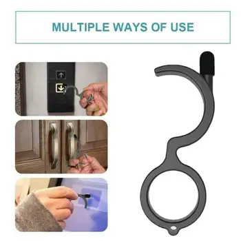 

1pc Edc Door Opener Portable Kooty Key Hook Handles Contactless Doors Tool Black Non-contact Hygiene Hand Press Elevator Tools