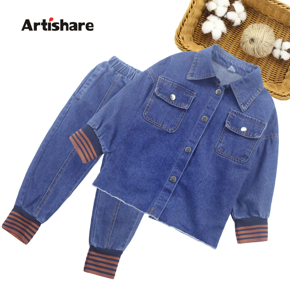 

Autumn Clothes For Girls Flower Embroidery Denim Jacket + Jeans 2pcs Girls Set Full Sleeve Kids Set Teenage 6 8 10 12 14 Clothes