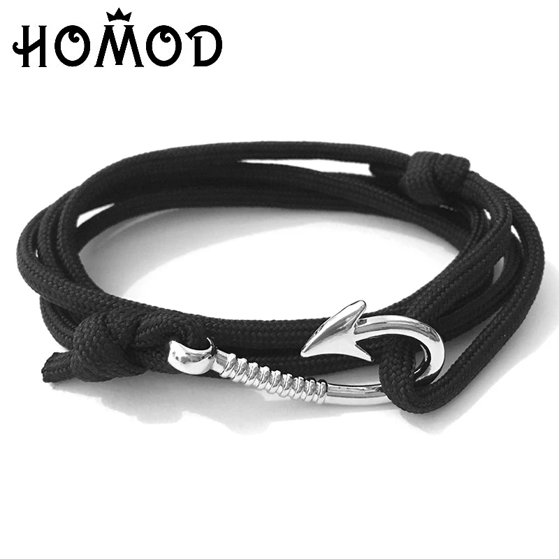 

HOMOD Silver hook Anchor Bracelet Bangle For Woman Man Pulsera Hot Sell Design Handmade Weave Polyester Material Bracelet