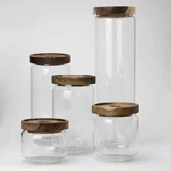 

Storage tank Transparent lid glass sealed jar acacia wood lid glass storage tank vacuum candy food storage container