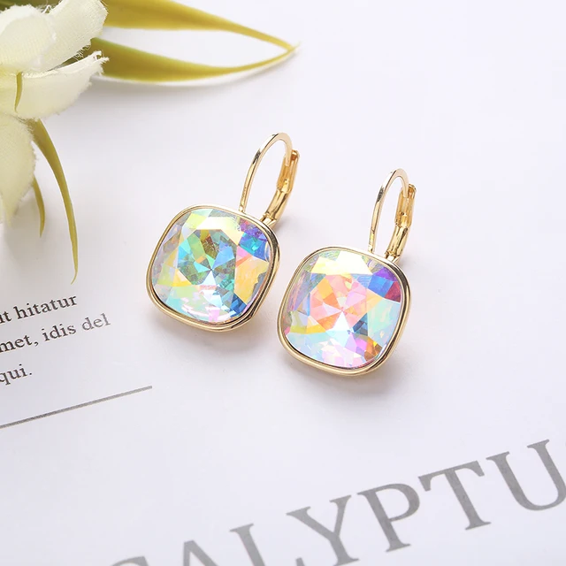2021 New Design  Square Stones Earrings With French Hook Lever Back For Fashion Girls Wedding Gifts GAB