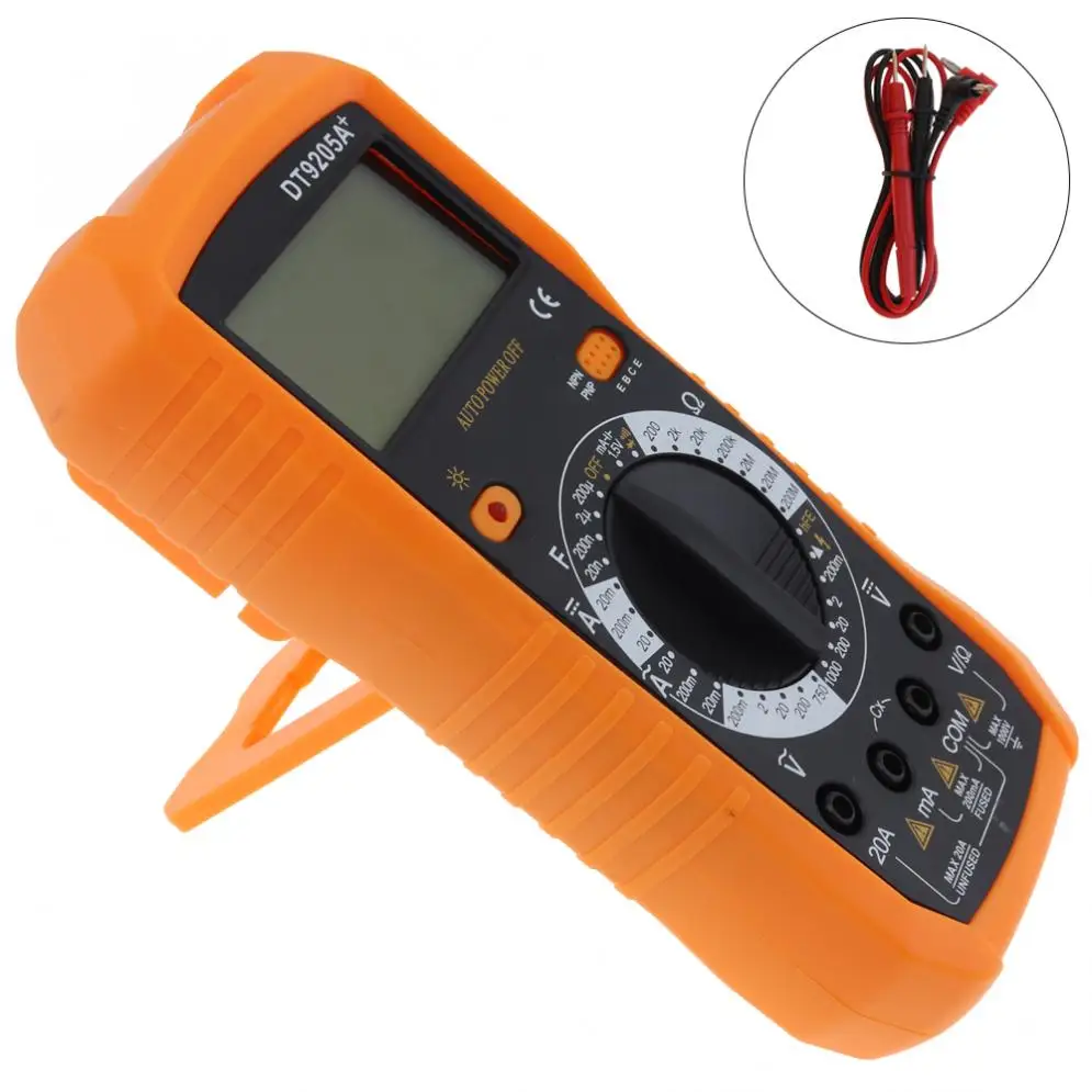 

DT9205A Professional Digital Multimeter Electric Handheld Ammeter Voltmeter Resistance Capacitance hFE Tester AC DC LCD