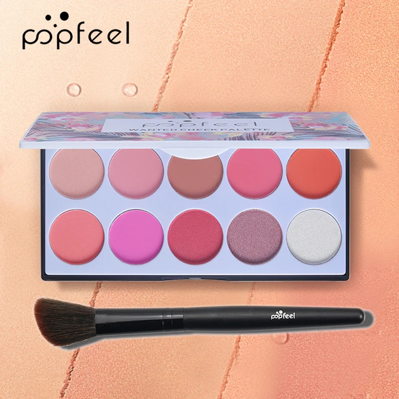 POPFEEL 10 цветов для макияжа лица матовая румяна палитра + кисть основа